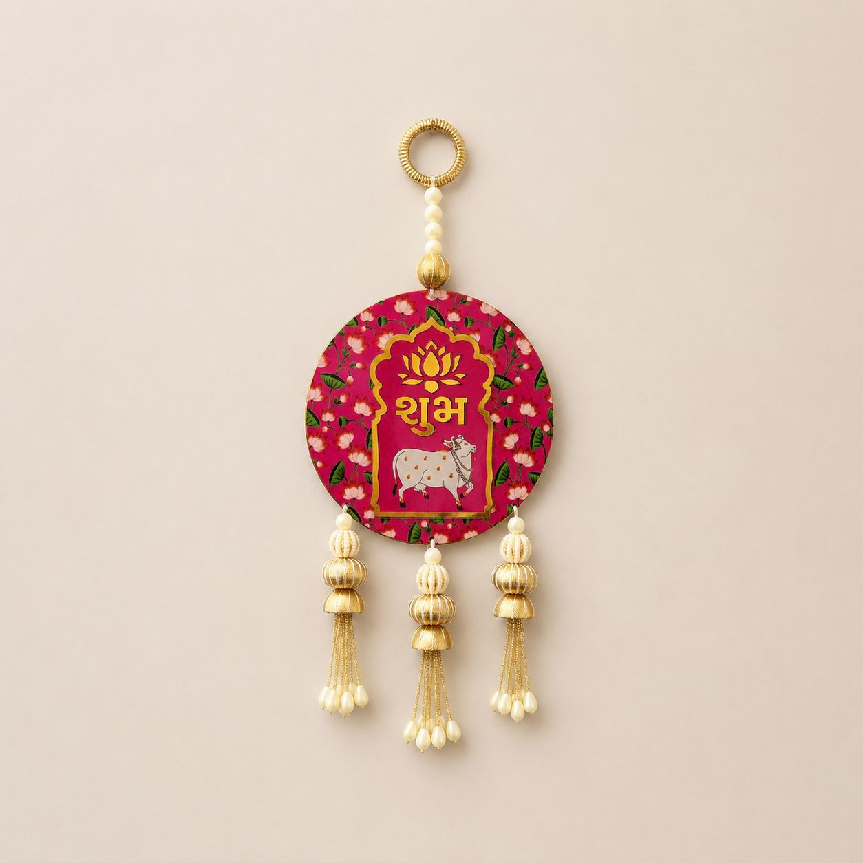Kamdhenu (Holy Cow) Shubh Labh Wall Hanging (Circular) – Set of 2 Circle