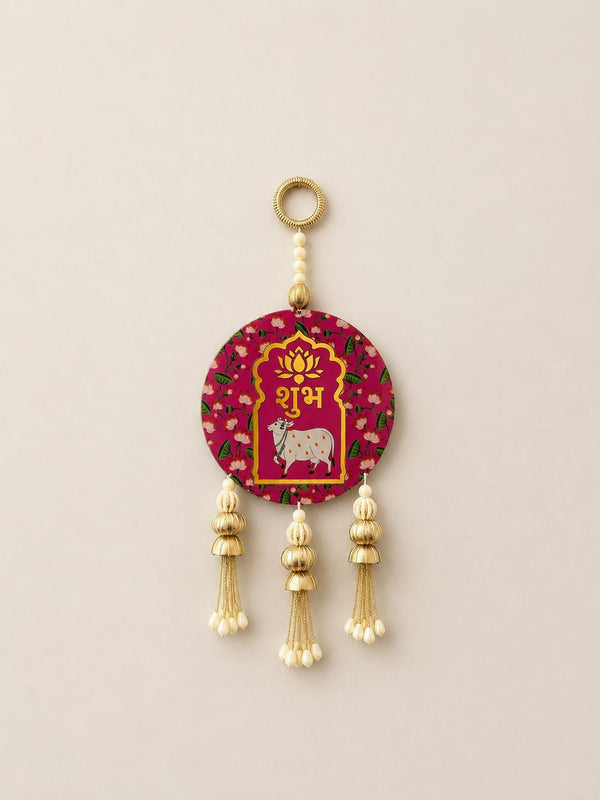 Kamdhenu (Holy Cow) Shubh Labh Wall Hanging (Circular) – Set of 2 Circle